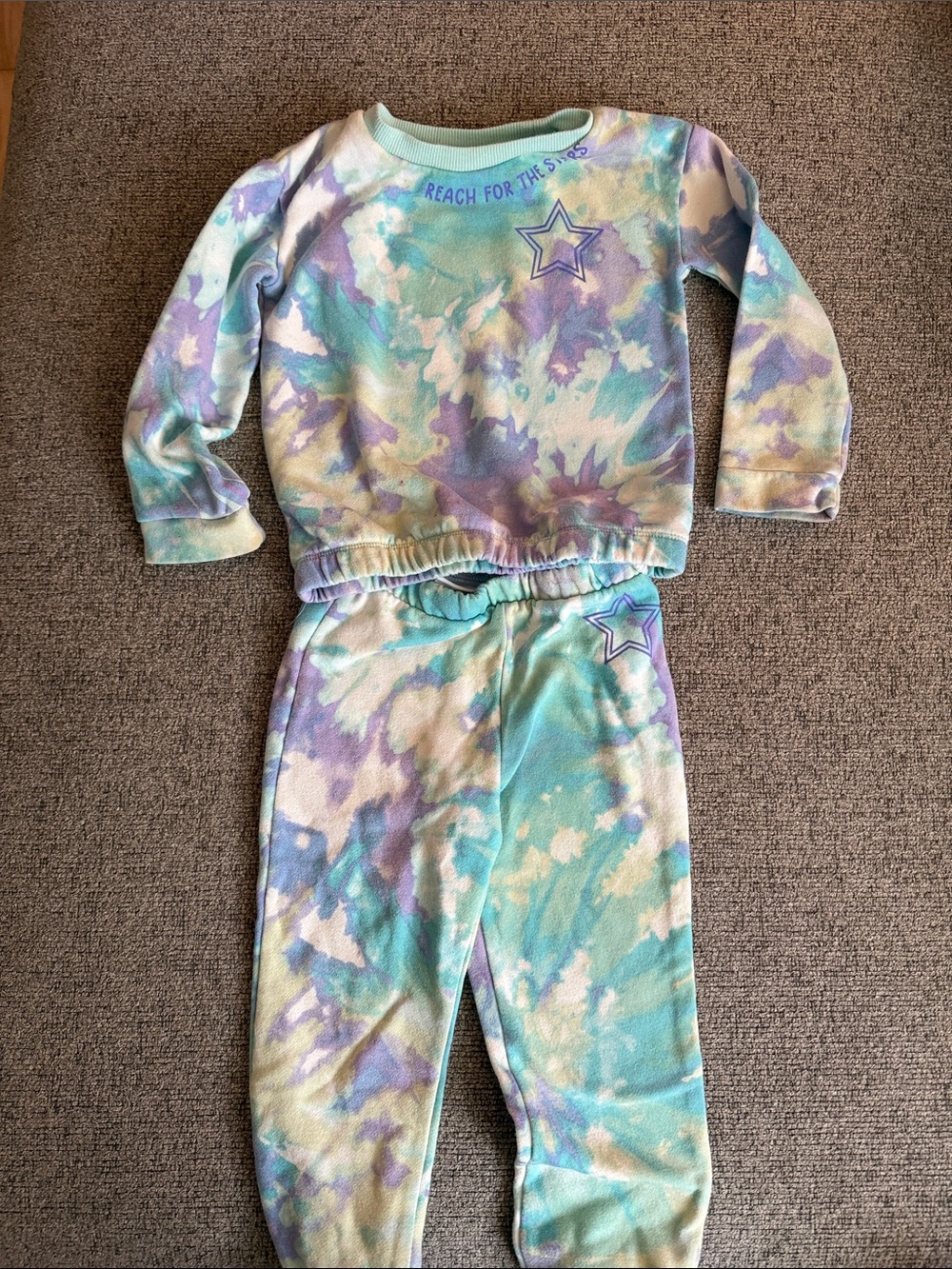 The Children's Place Tie-Dye Star Sweatshirt & Pants Set - Aqua, Purple, Cream